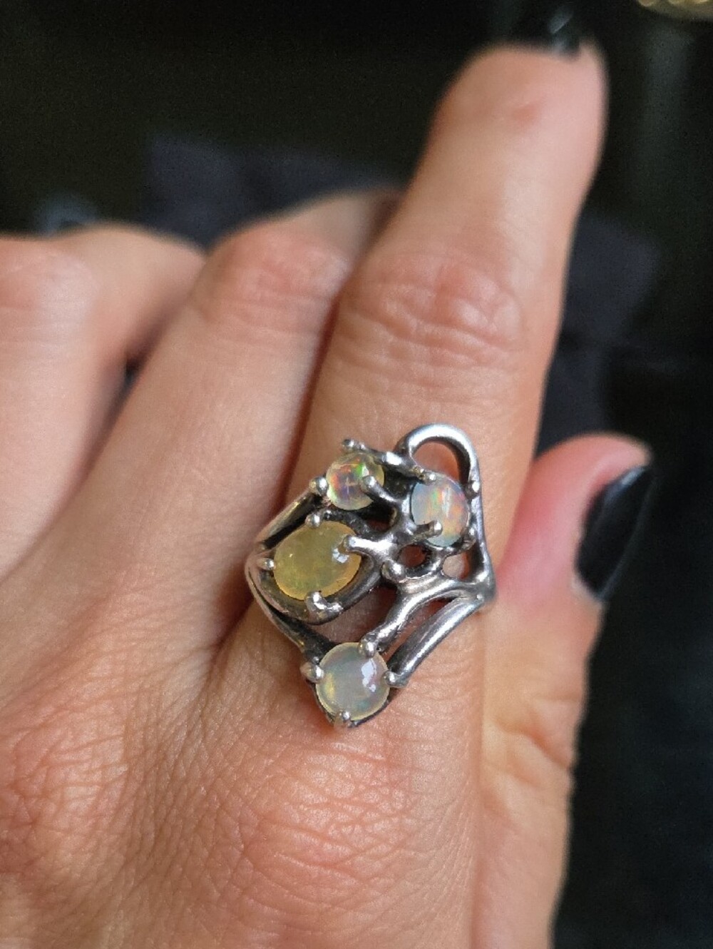 925 Silver Opal Cluster Ring - Yellow/White Opal - Picture 4 of 6